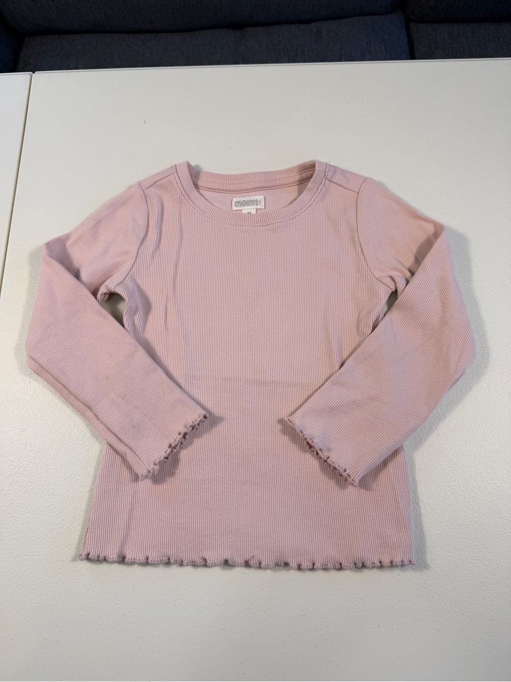 Gymboree Girls 3T Dusty Pink Ribbed Long Sleeve Lettuce Hem Top
